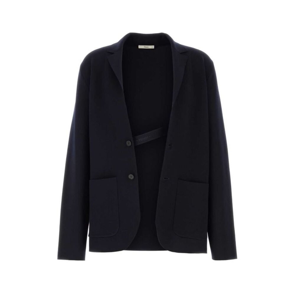 Fendi Men Midnight Blue Stretch Wool Blend Blazer